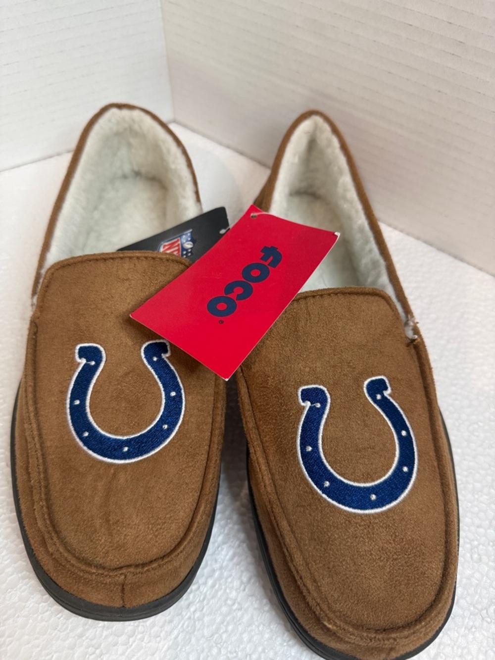 FOCO Brown NFL Indianapolis Colts Horseshoe Slippers / Moccasins Men’s  New